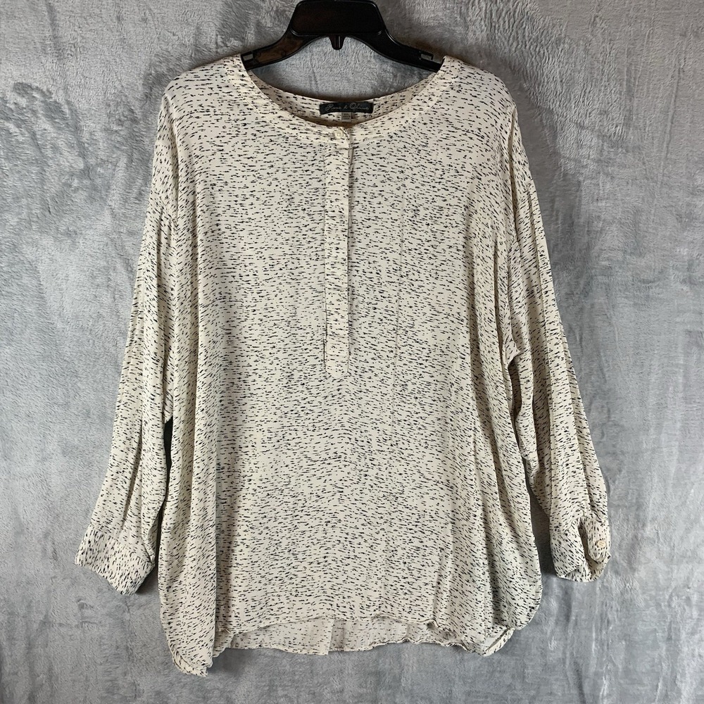 Rose &‎ Olive Women's Tunic Top Blouse Long Sleeve Button Henley Black Ivory 2XL